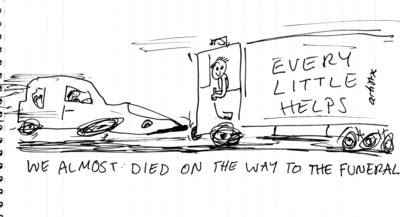 Almost died on way to funeral